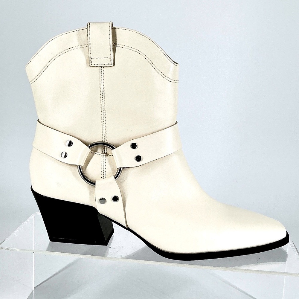 Open Edit Size 9 Ivory Leather Harness Ankle Boots‎ NEW Cream Beige ENZO $129